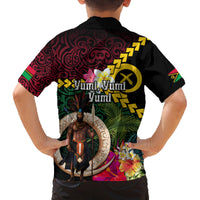 Vanuatu Indipendens Dei Family Matching Off Shoulder Short Dress and Hawaiian Shirt Boars Tusk and Melanesian Warrior Hibiscus LT03 - Polynesian Pride