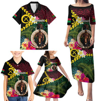 Vanuatu Indipendens Dei Family Matching Puletasi and Hawaiian Shirt Boars Tusk and Melanesian Warrior Hibiscus LT03 - Polynesian Pride