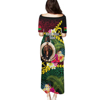 Vanuatu Indipendens Dei Family Matching Puletasi and Hawaiian Shirt Boars Tusk and Melanesian Warrior Hibiscus LT03 - Polynesian Pride