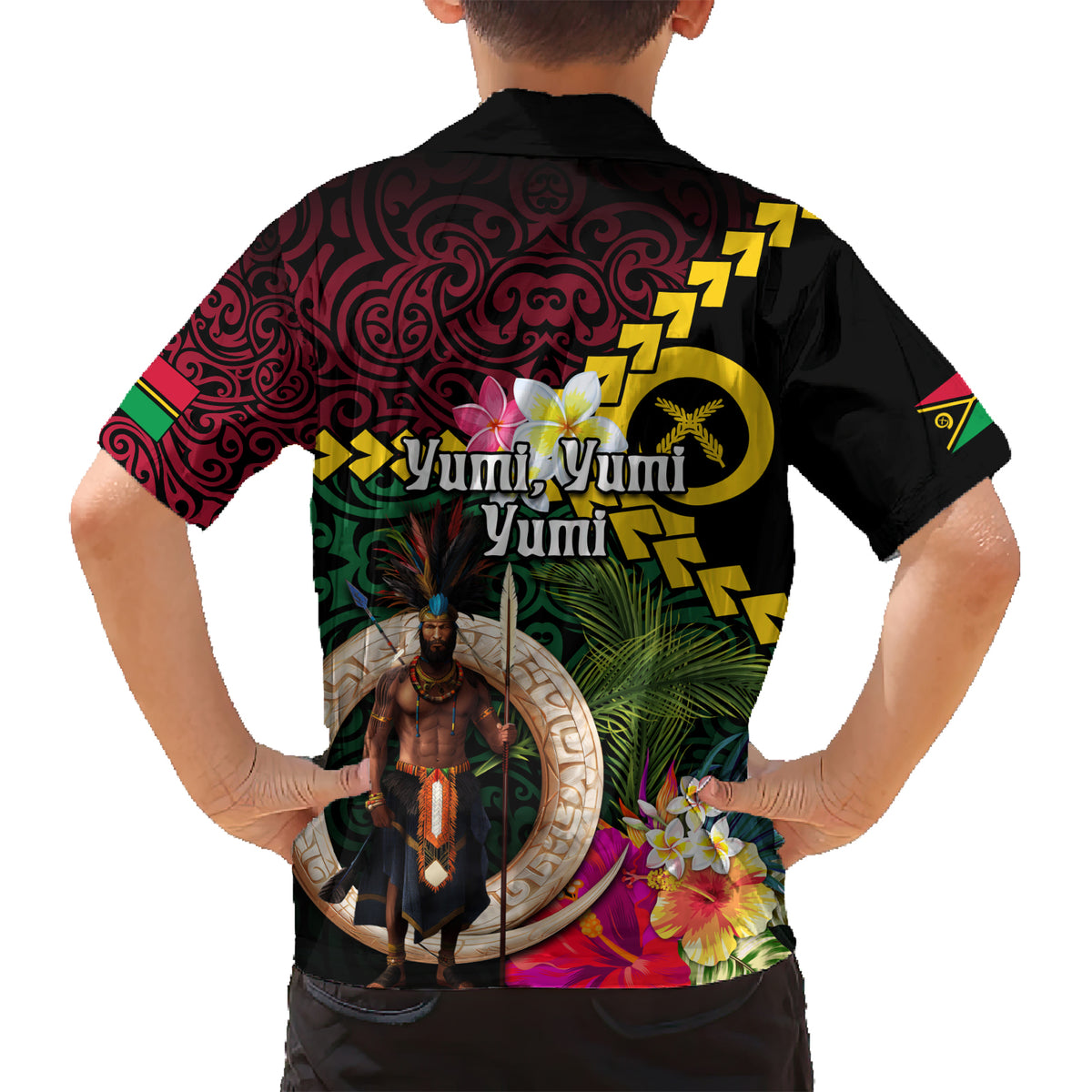 Vanuatu Indipendens Dei Family Matching Short Sleeve Bodycon Dress and Hawaiian Shirt Boars Tusk and Melanesian Warrior Hibiscus