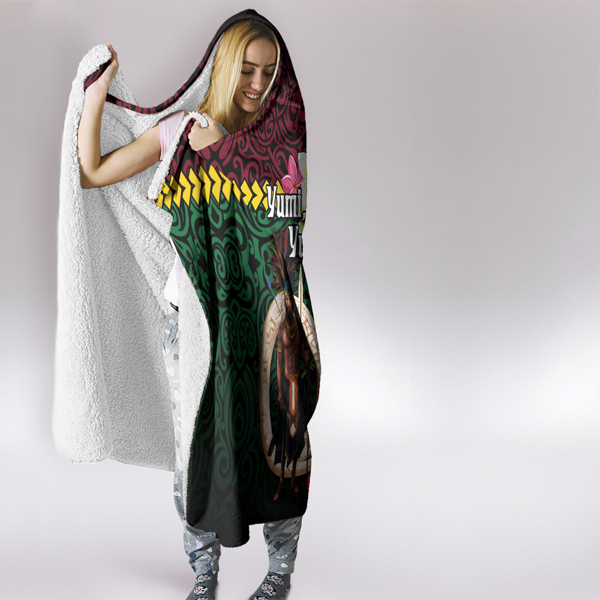 Vanuatu Indipendens Dei Hooded Blanket Boars Tusk and Melanesian Warrior Hibiscus