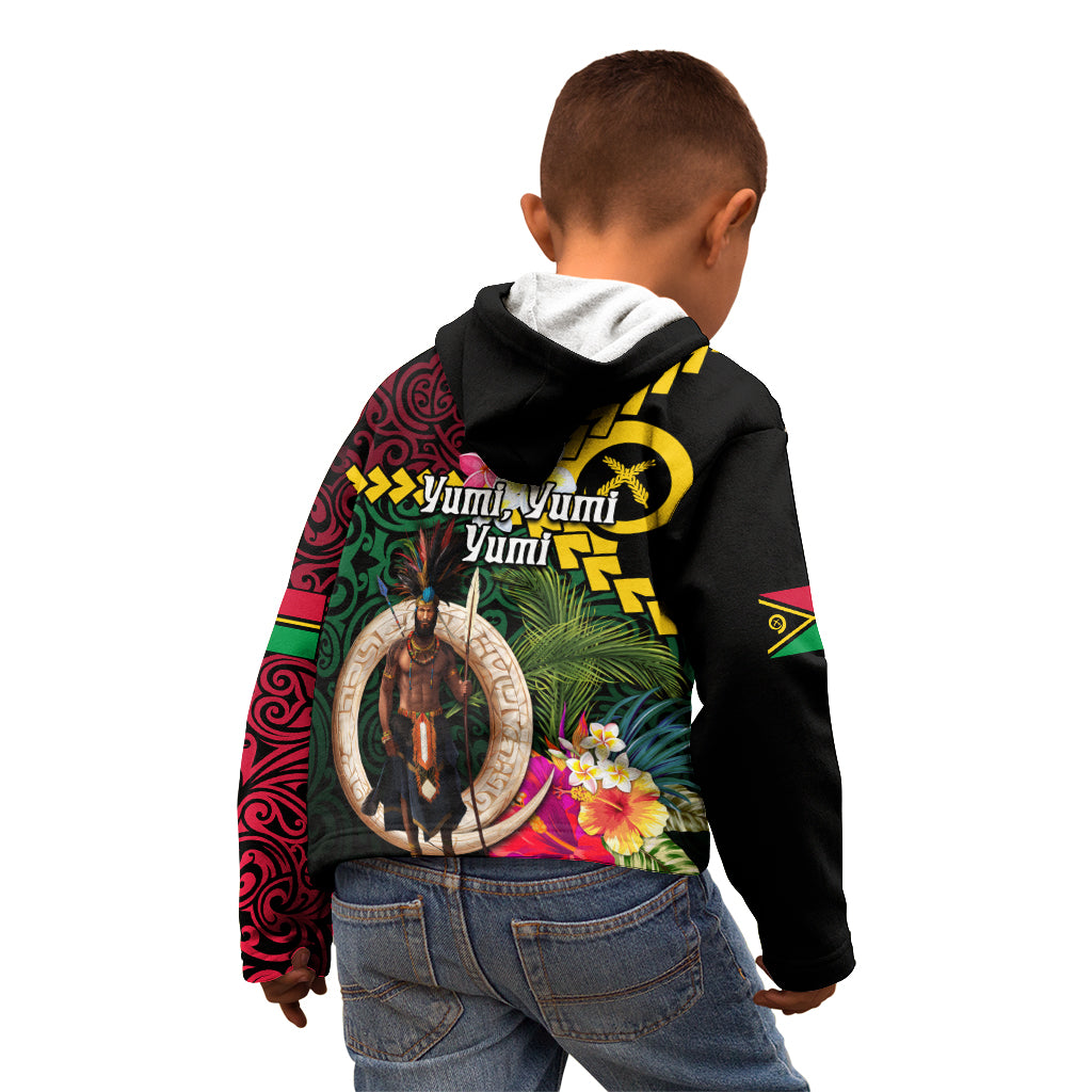Vanuatu Indipendens Dei Kid Hoodie Boars Tusk and Melanesian Warrior Hibiscus LT03 - Polynesian Pride