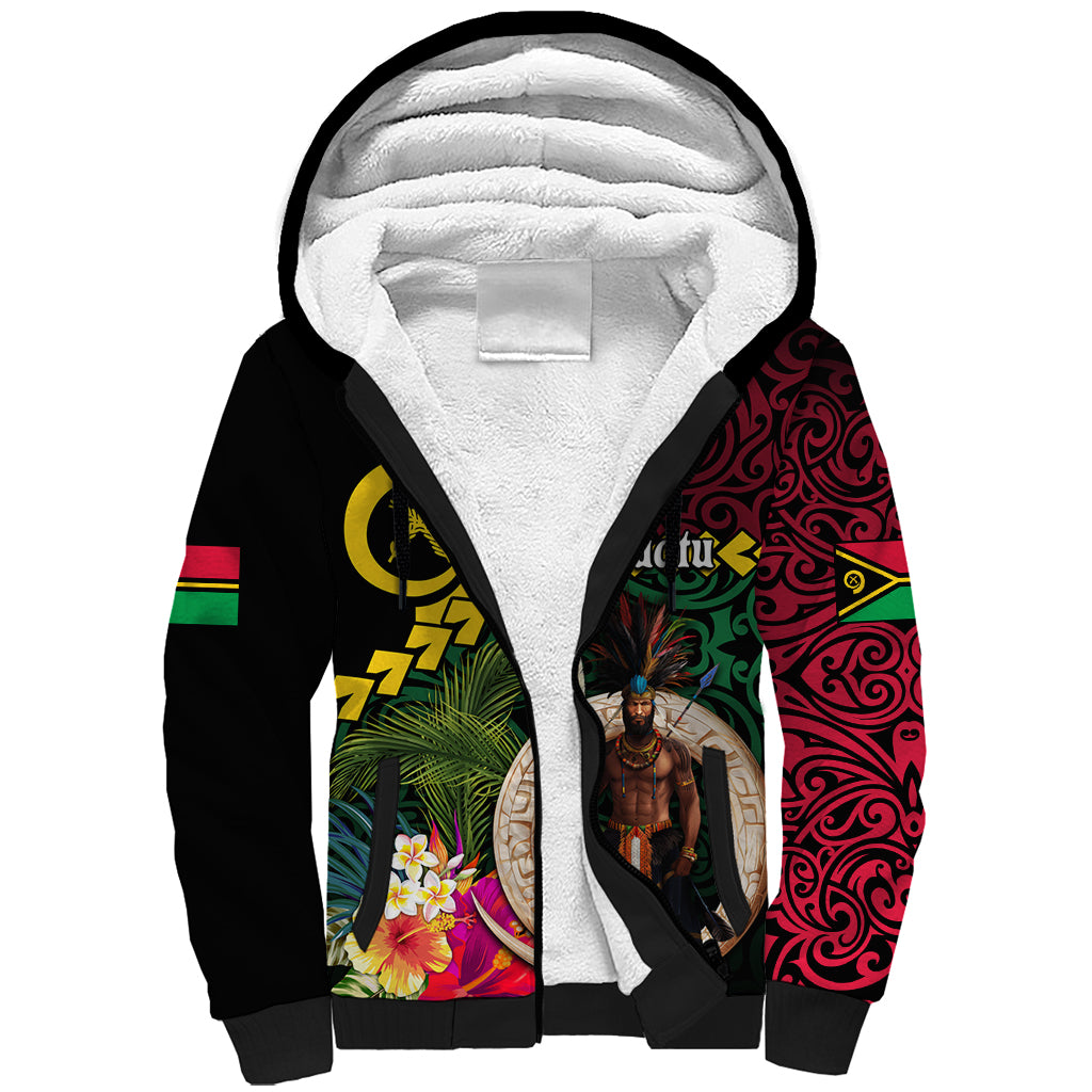 Vanuatu Indipendens Dei Sherpa Hoodie Boars Tusk and Melanesian Warrior Hibiscus