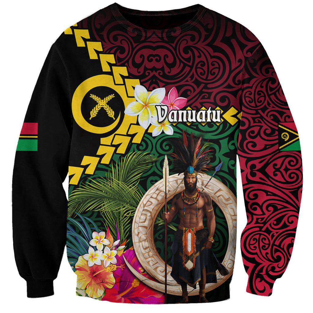 Vanuatu Indipendens Dei Sweatshirt Boars Tusk and Melanesian Warrior Hibiscus