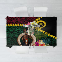 Vanuatu Indipendens Dei Tablecloth Boars Tusk and Melanesian Warrior Hibiscus