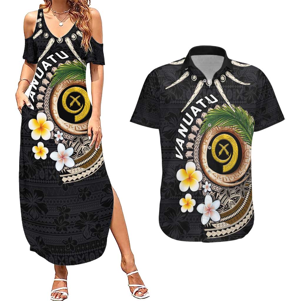 Vanuatu Independence Day Couples Matching Summer Maxi Dress and Hawaiian Shirt Melanesian Tribal Pig Tusk with Tropical Plants