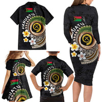 Vanuatu Independence Day Family Matching Long Sleeve Bodycon Dress and Hawaiian Shirt Melanesian Tribal Pig Tusk with Tropical Plants LT03 - Polynesian Pride