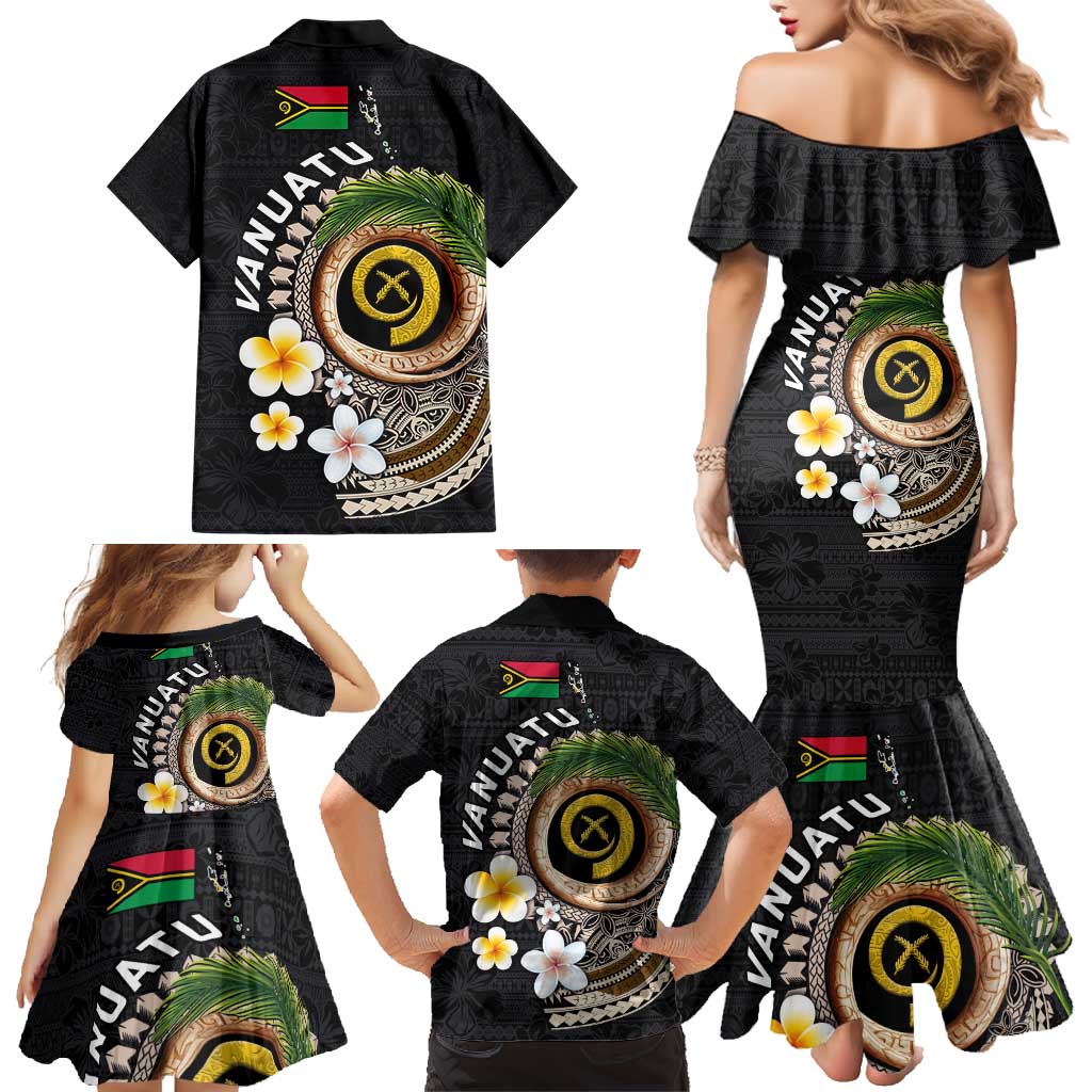 Vanuatu Independence Day Family Matching Mermaid Dress and Hawaiian Shirt Melanesian Tribal Pig Tusk with Tropical Plants LT03 - Polynesian Pride