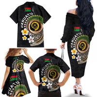 Vanuatu Independence Day Family Matching Off The Shoulder Long Sleeve Dress and Hawaiian Shirt Melanesian Tribal Pig Tusk with Tropical Plants LT03 - Polynesian Pride