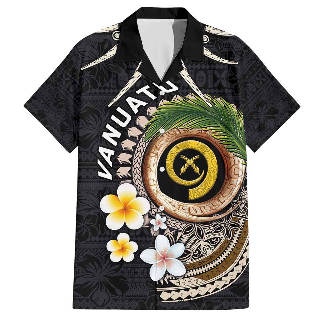 Vanuatu Independence Day Family Matching Short Sleeve Bodycon Dress and Hawaiian Shirt Melanesian Tribal Pig Tusk with Tropical Plants LT03 Dad's Shirt - Short Sleeve Black - Polynesian Pride