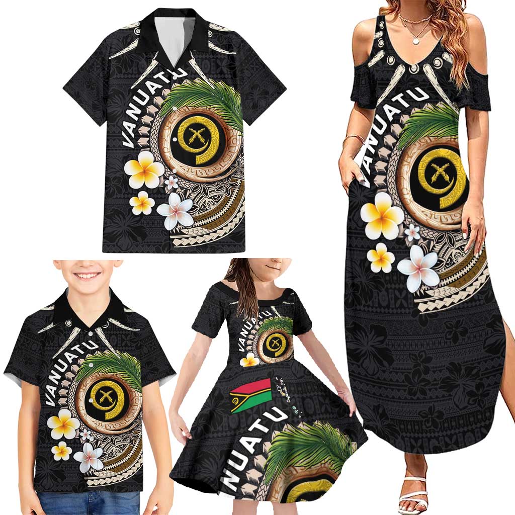 Vanuatu Independence Day Family Matching Summer Maxi Dress and Hawaiian Shirt Melanesian Tribal Pig Tusk with Tropical Plants LT03 - Polynesian Pride