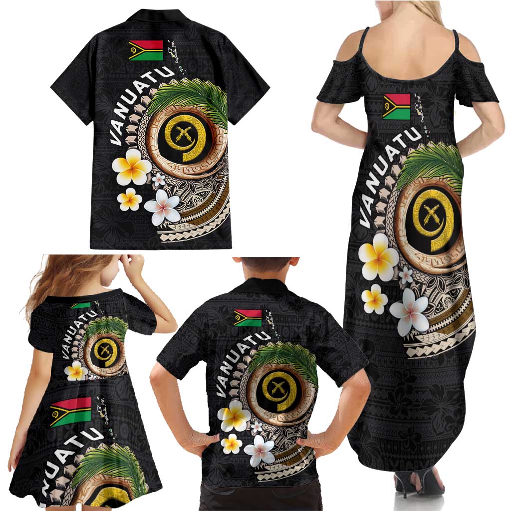 Vanuatu Independence Day Family Matching Summer Maxi Dress and Hawaiian Shirt Melanesian Tribal Pig Tusk with Tropical Plants LT03 - Polynesian Pride