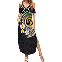 Vanuatu Independence Day Family Matching Summer Maxi Dress and Hawaiian Shirt Melanesian Tribal Pig Tusk with Tropical Plants LT03 Mom's Dress Black - Polynesian Pride