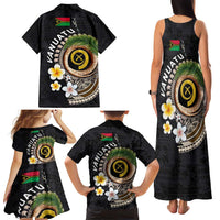 Vanuatu Independence Day Family Matching Tank Maxi Dress and Hawaiian Shirt Melanesian Tribal Pig Tusk with Tropical Plants LT03 - Polynesian Pride