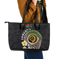 Vanuatu Independence Day Leather Tote Bag Melanesian Tribal Pig Tusk with Tropical Plants
