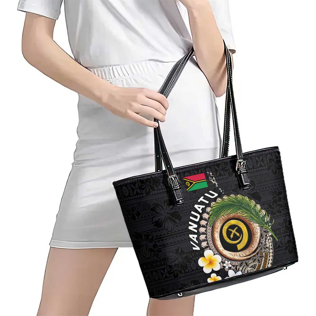 Vanuatu Independence Day Leather Tote Bag Melanesian Tribal Pig Tusk with Tropical Plants