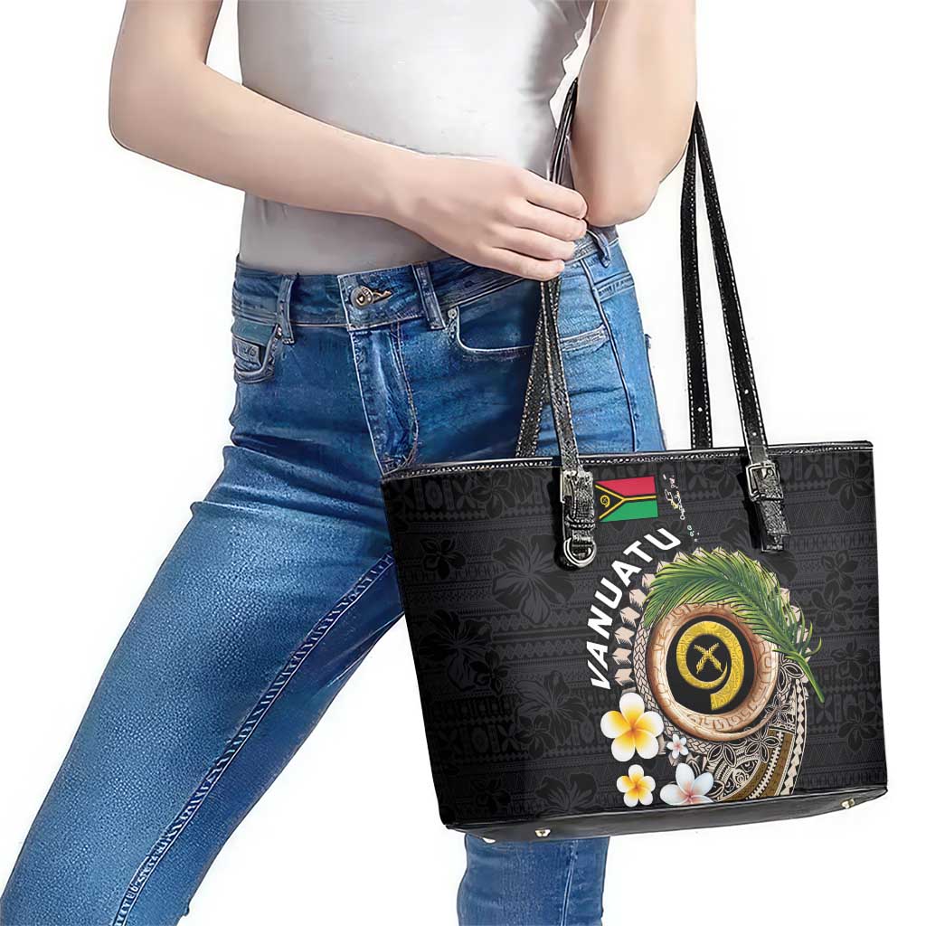 Vanuatu Independence Day Leather Tote Bag Melanesian Tribal Pig Tusk with Tropical Plants