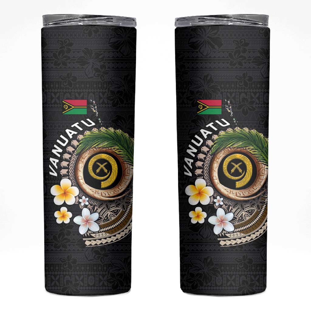 Vanuatu Independence Day Skinny Tumbler Melanesian Tribal Pig Tusk with Tropical Plants LT03 Black - Polynesian Pride