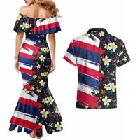 Hawaiian Flag Day Couples Matching Mermaid Dress and Hawaiian Shirt Tropical Flowers and Leaves LT03 - Polynesian Pride