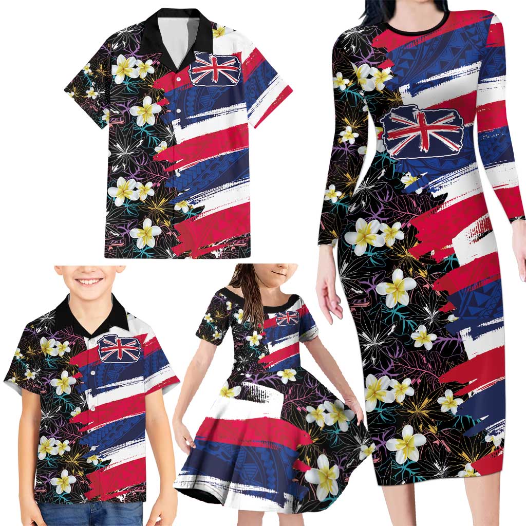 Hawaiian Flag Day Family Matching Long Sleeve Bodycon Dress and Hawaiian Shirt Tropical Flowers and Leaves LT03 - Polynesian Pride