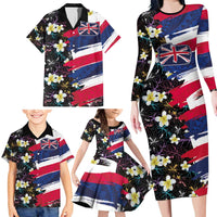 Hawaiian Flag Day Family Matching Long Sleeve Bodycon Dress and Hawaiian Shirt Tropical Flowers and Leaves LT03 - Polynesian Pride