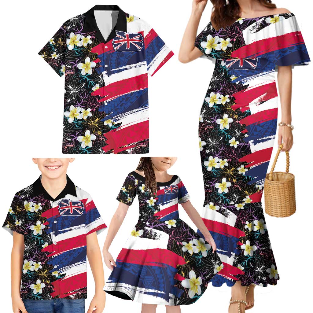 Hawaiian Flag Day Family Matching Mermaid Dress and Hawaiian Shirt Tropical Flowers and Leaves LT03 - Polynesian Pride