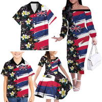 Hawaiian Flag Day Family Matching Off The Shoulder Long Sleeve Dress and Hawaiian Shirt Tropical Flowers and Leaves LT03 - Polynesian Pride