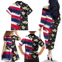 Hawaiian Flag Day Family Matching Off The Shoulder Long Sleeve Dress and Hawaiian Shirt Tropical Flowers and Leaves LT03 - Polynesian Pride