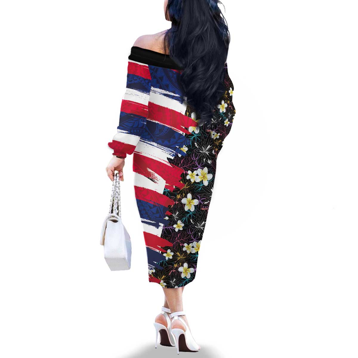 Hawaiian Flag Day Family Matching Off The Shoulder Long Sleeve Dress and Hawaiian Shirt Tropical Flowers and Leaves LT03 - Polynesian Pride
