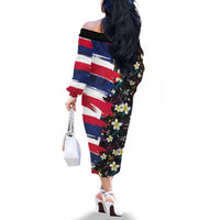 Hawaiian Flag Day Family Matching Off The Shoulder Long Sleeve Dress and Hawaiian Shirt Tropical Flowers and Leaves LT03 - Polynesian Pride