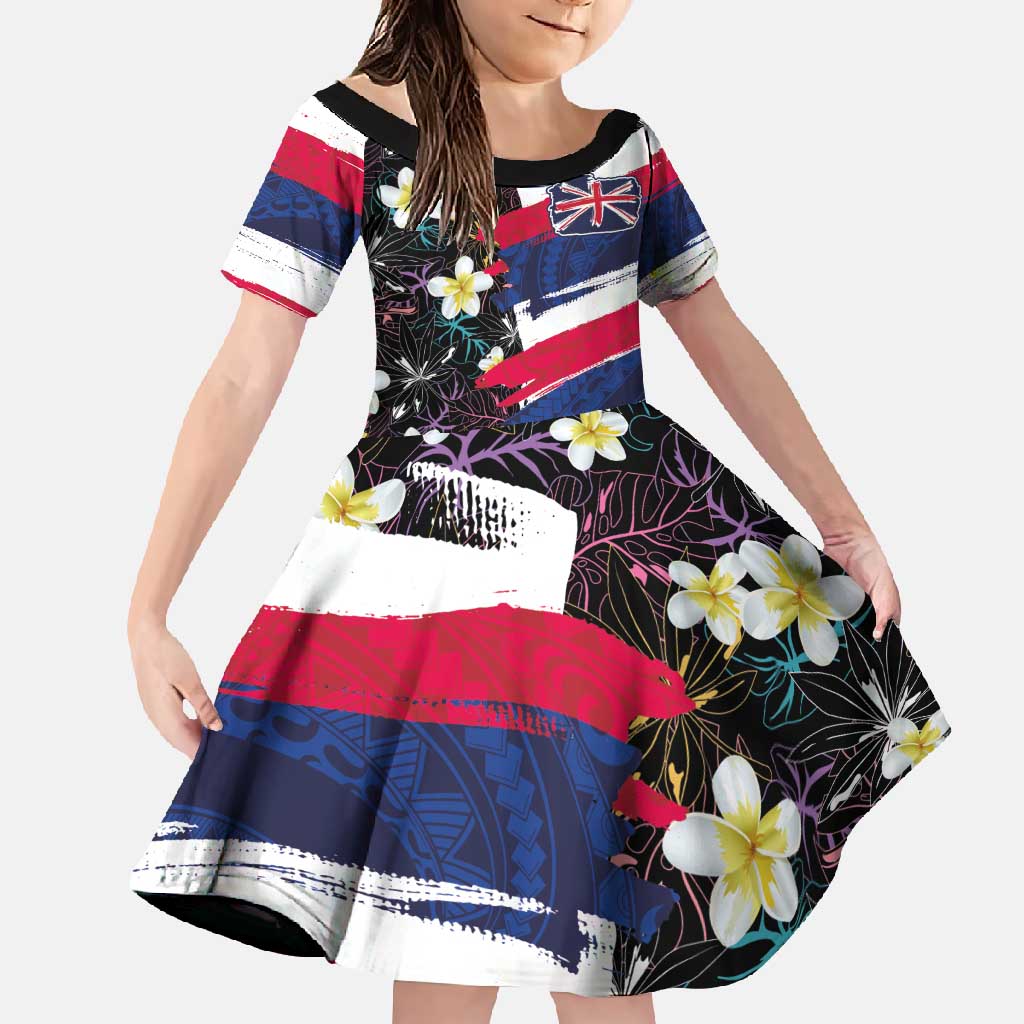 Hawaiian Flag Day Family Matching Off Shoulder Maxi Dress and Hawaiian Shirt Tropical Flowers and Leaves LT03 Daughter's Dress Black - Polynesian Pride