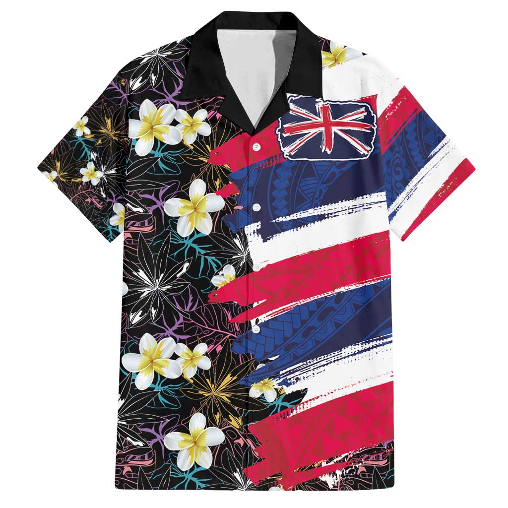 Hawaiian Flag Day Family Matching Off Shoulder Maxi Dress and Hawaiian Shirt Tropical Flowers and Leaves LT03 Dad's Shirt - Short Sleeve Black - Polynesian Pride