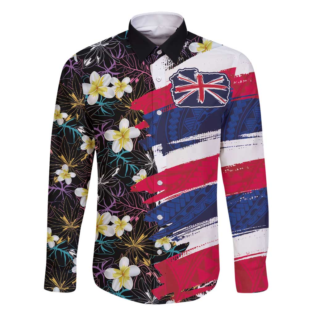 Hawaiian Flag Day Family Matching Off Shoulder Maxi Dress and Hawaiian Shirt Tropical Flowers and Leaves LT03 Dad's Shirt - Long Sleeve Black - Polynesian Pride