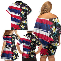 Hawaiian Flag Day Family Matching Off Shoulder Short Dress and Hawaiian Shirt Tropical Flowers and Leaves LT03 - Polynesian Pride