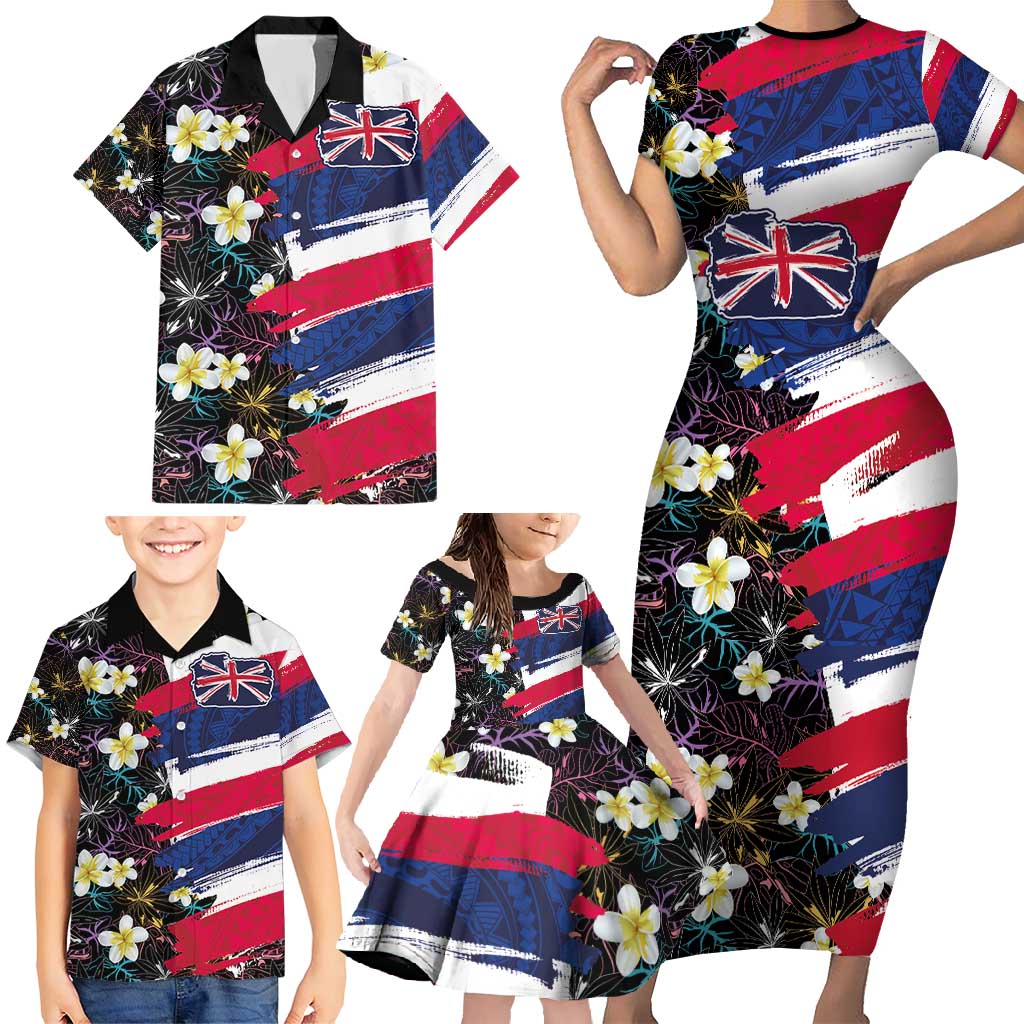 Hawaiian Flag Day Family Matching Short Sleeve Bodycon Dress and Hawaiian Shirt Tropical Flowers and Leaves LT03 - Polynesian Pride