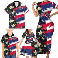 Hawaiian Flag Day Family Matching Short Sleeve Bodycon Dress and Hawaiian Shirt Tropical Flowers and Leaves LT03 - Polynesian Pride