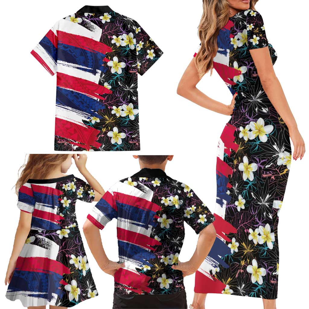Hawaiian Flag Day Family Matching Short Sleeve Bodycon Dress and Hawaiian Shirt Tropical Flowers and Leaves LT03 - Polynesian Pride