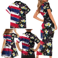 Hawaiian Flag Day Family Matching Short Sleeve Bodycon Dress and Hawaiian Shirt Tropical Flowers and Leaves LT03 - Polynesian Pride