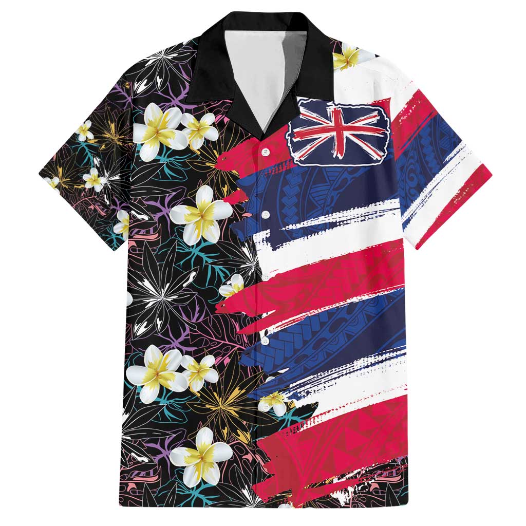 Hawaiian Flag Day Family Matching Short Sleeve Bodycon Dress and Hawaiian Shirt Tropical Flowers and Leaves LT03 Dad's Shirt - Short Sleeve Black - Polynesian Pride