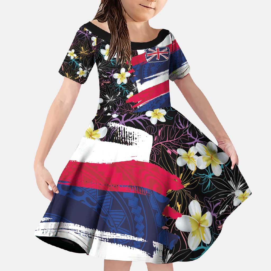 Hawaiian Flag Day Family Matching Tank Maxi Dress and Hawaiian Shirt Tropical Flowers and Leaves LT03 Daughter's Dress Black - Polynesian Pride