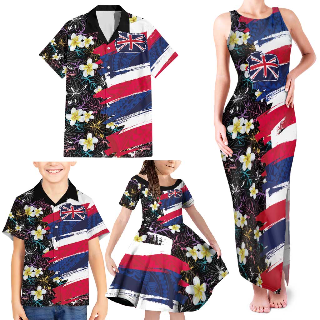 Hawaiian Flag Day Family Matching Tank Maxi Dress and Hawaiian Shirt Tropical Flowers and Leaves LT03 - Polynesian Pride