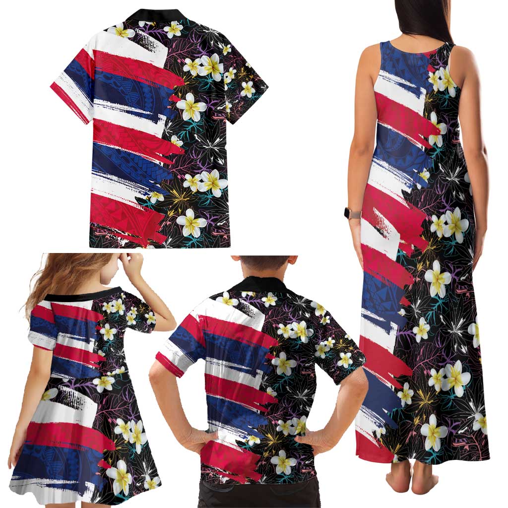 Hawaiian Flag Day Family Matching Tank Maxi Dress and Hawaiian Shirt Tropical Flowers and Leaves LT03 - Polynesian Pride