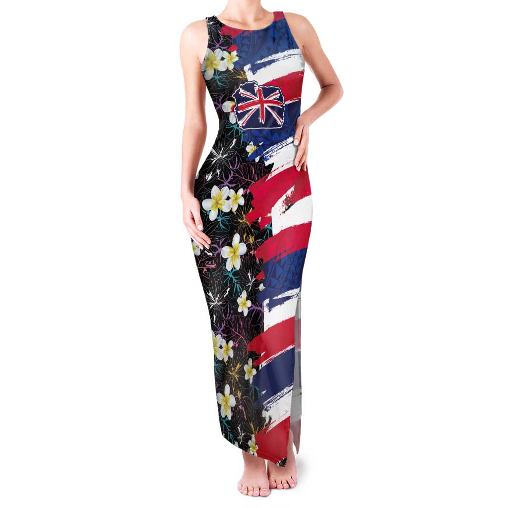 Hawaiian Flag Day Family Matching Tank Maxi Dress and Hawaiian Shirt Tropical Flowers and Leaves LT03 Mom's Dress Black - Polynesian Pride