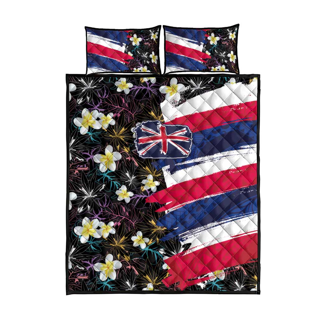Hawaiian Flag Day Quilt Bed Set Tropical Flowers and Leaves