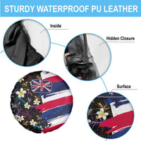 Hawaiian Flag Day Spare Tire Cover Tropical Flowers and Leaves