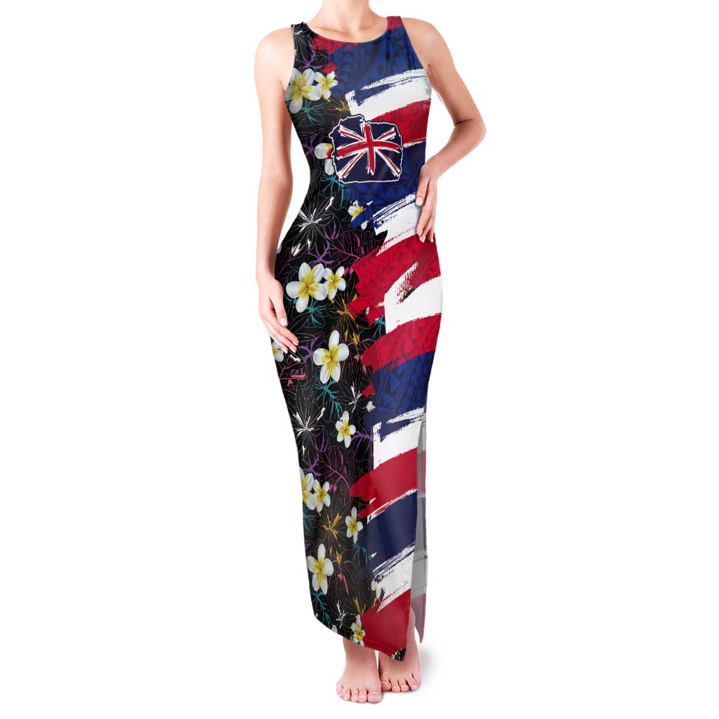Hawaiian Flag Day Tank Maxi Dress Tropical Flowers and Leaves