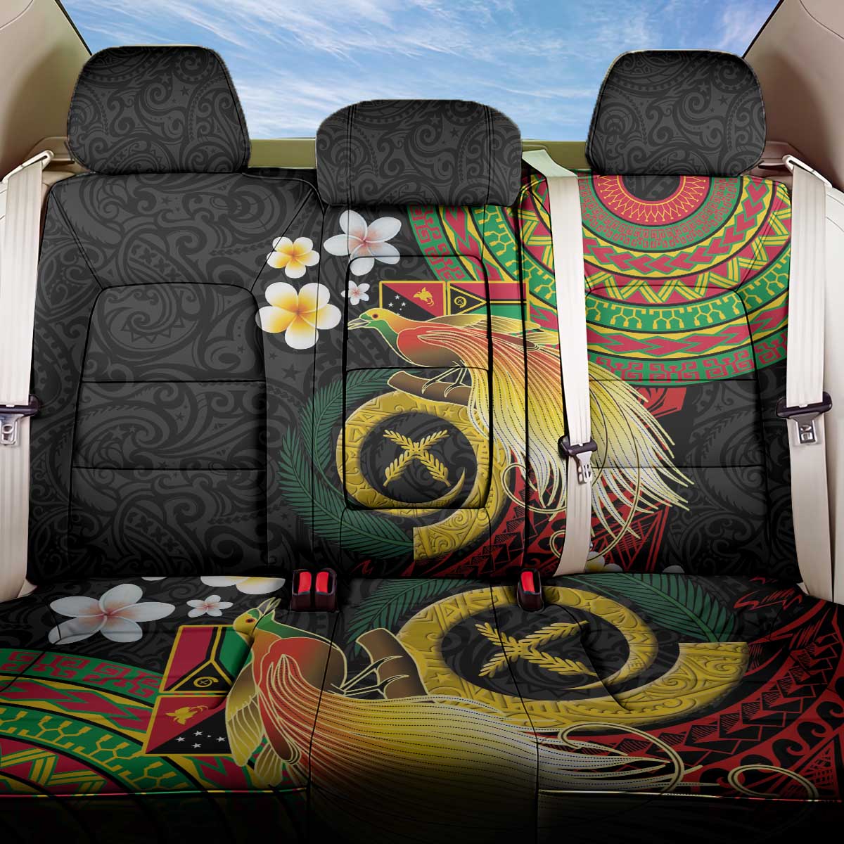 Vanuatu and Papua New Guinea Together Back Car Seat Cover Bird-of-paradise and Pig Tusk Melanesian Pattern