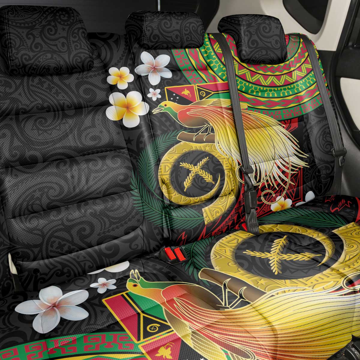 Vanuatu and Papua New Guinea Together Back Car Seat Cover Bird-of-paradise and Pig Tusk Melanesian Pattern LT03 - Polynesian Pride