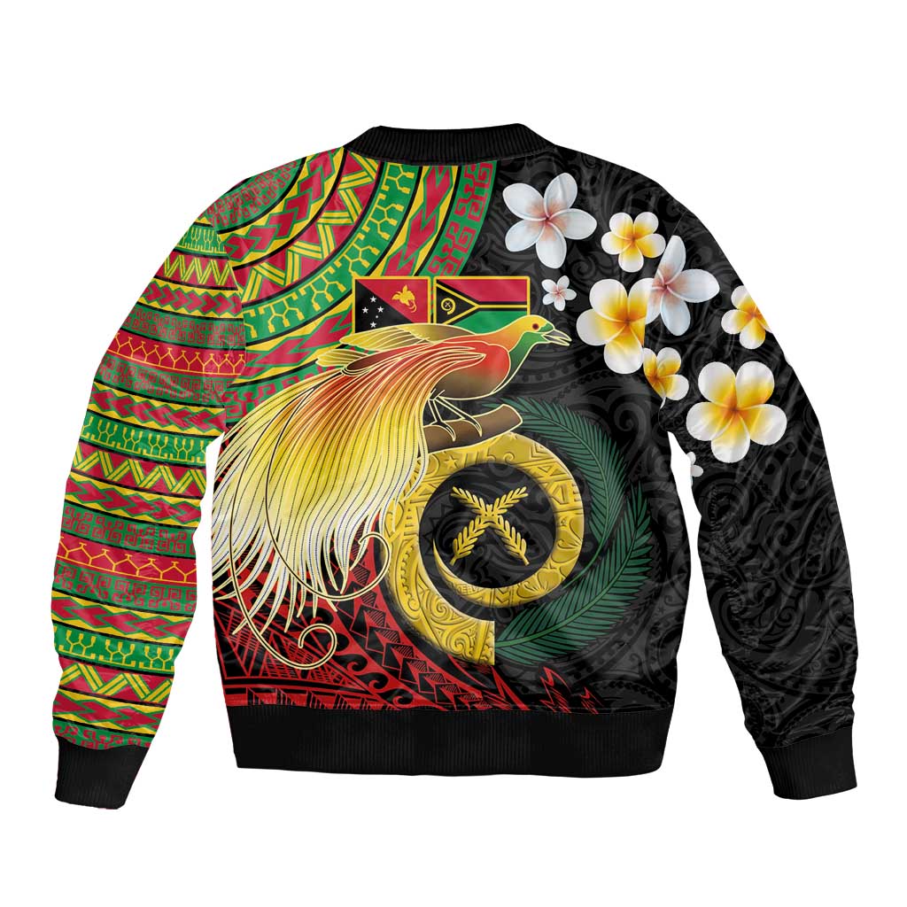 Vanuatu and Papua New Guinea Together Bomber Jacket Bird-of-paradise and Pig Tusk Melanesian Pattern