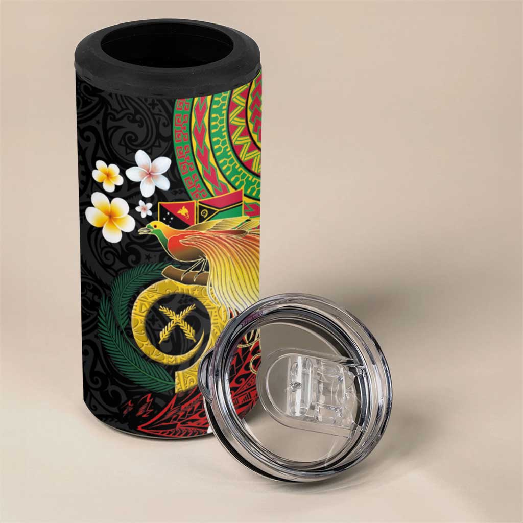 Vanuatu and Papua New Guinea Together 4 in 1 Can Cooler Tumbler Bird-of-paradise and Pig Tusk Melanesian Pattern LT03 - Polynesian Pride